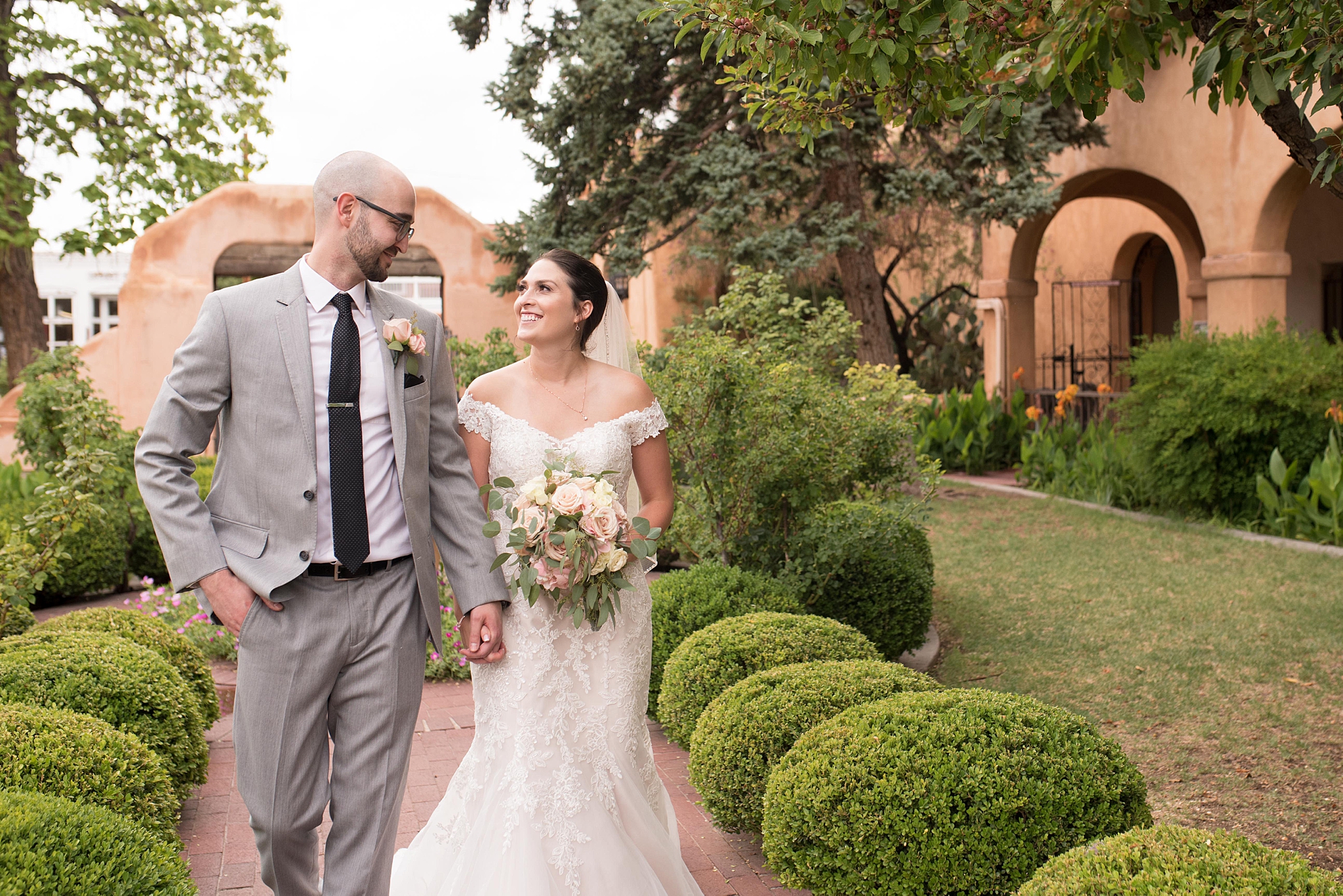 San Felipe de Nero and Hyatt Downtown wedding, bridal elegance by darlene, jewelry enchanted jewelers, dj cutmaster music, albuquerque wedding photographer, blush and grey