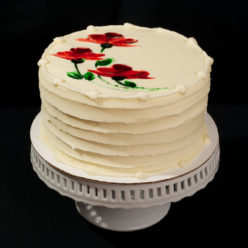 Red Velvet Two layers of red velvet cake filled and topped with cream cheese icing (a southern specialty!) 6" (serves 8): $26 | 8" (serves 15): $38 | 10" (serves 25): $50 12" (serves 35): $74 | half-sheet (serves 55): $85 available year round