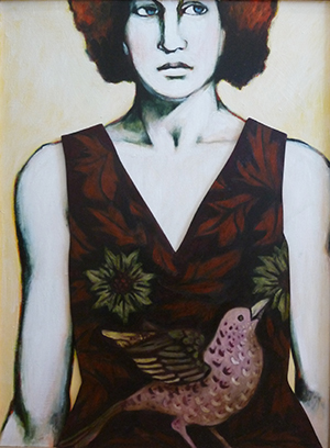 Maureen Newton, Chick #6, 2009, 24" x 18", oil on panel (with removable dress)