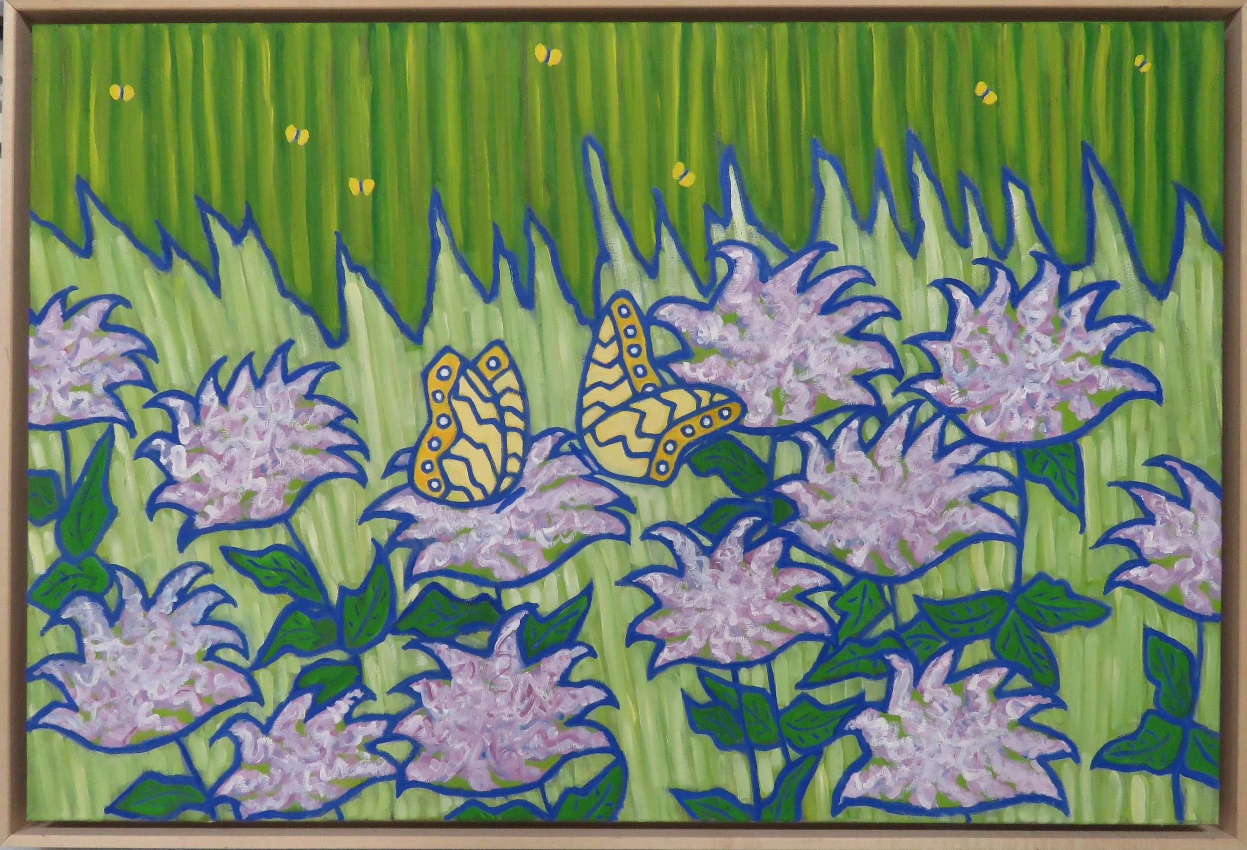  Sandra Knoss  Butterflies and Bergamot  acrylic on canvas  65.0 x 95.5 cm, 2021 