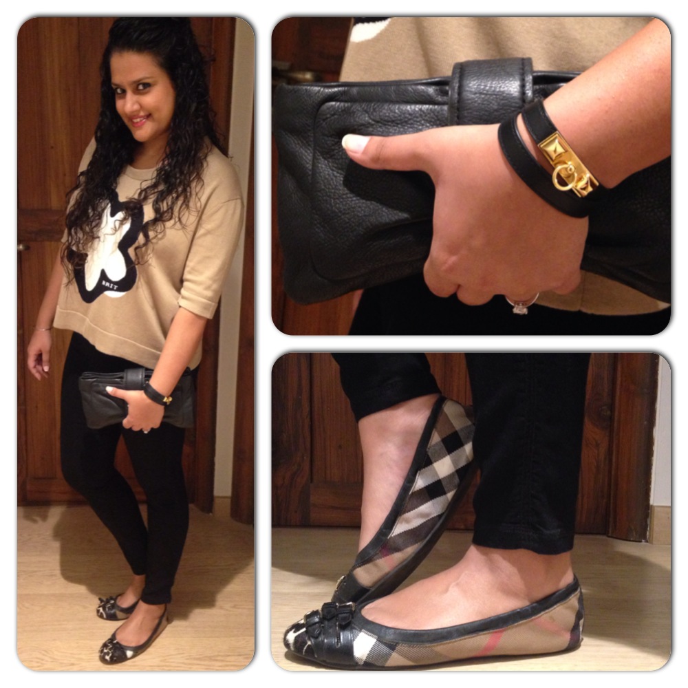 Top & Shoes: Burberry; Jeans: Gold Sign; Bracelet: Hermes; Bag: Marc by Marc Jacobs