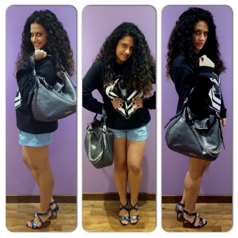 Bag and Shoes - Jimmy Choo; Sweatshirt - Givenchy, Shorts - Alice + Olivia