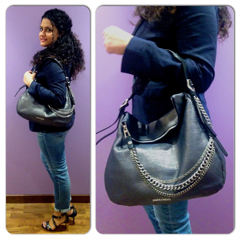 Shoes and Bag from Jimmy Choo, Blazer - Burberry, Top - Emporio Armani, Jeans - Adriano Goldschmied 