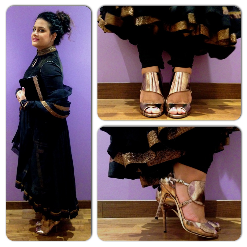 Shoes and Bag from Jimmy Choo, Anarkali from Tarun Tahiliani