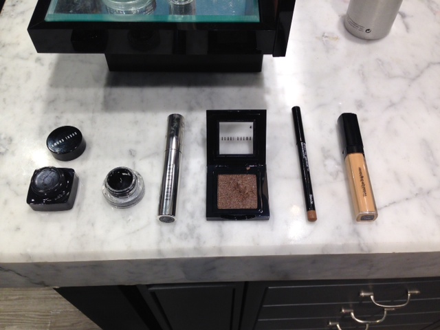 Bobbi Brown Long-Wear Gel Sparkle Shadow Meets Liner in Thunderstorm, Bobbi Brown Long Wear-Gel Eyeliner in Black Ink, Bobbi Brown Mascara, Bobbi Brown Metallic Shadow in Smokey Quartz, Brow Pencil in Blonde and Bobbi Brown Concealer
