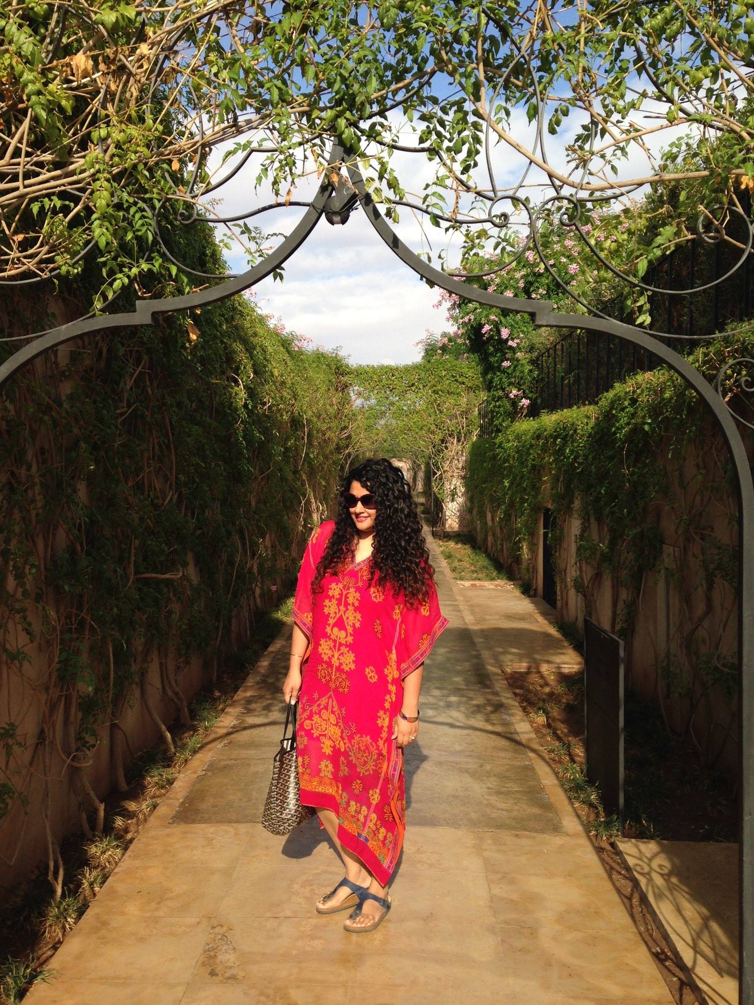 Kaftan Dress: Label by Ritu Kumar, Sandals: Birkenstock, Ring: Isharya, Bangle: Hermes, Sunglasses: Dior