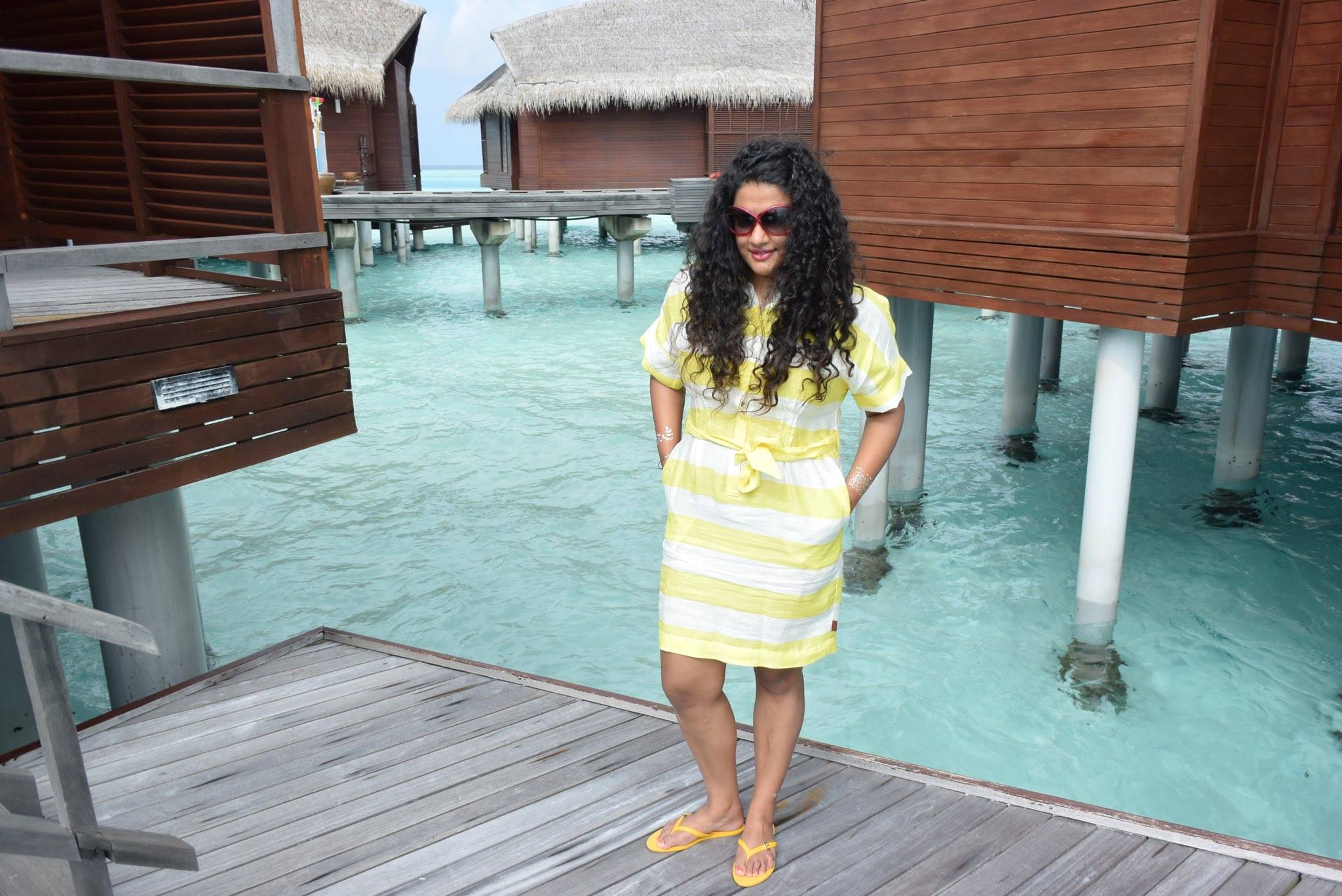 Dress & Flip-flops from Burberry, Sunglasses Tom Ford