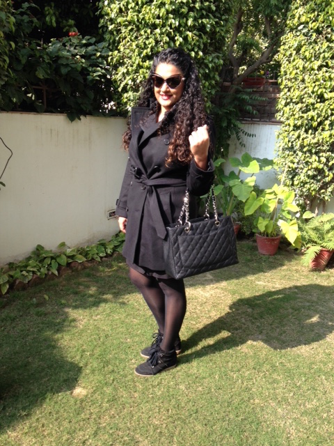 Dress & Jacket: Burberry, Bag: Chanel, Bug: Fendi, Stockings: Marks & Spencer, Shoes: Isabel Marant, Lipstick & Sunglasses: Dior
