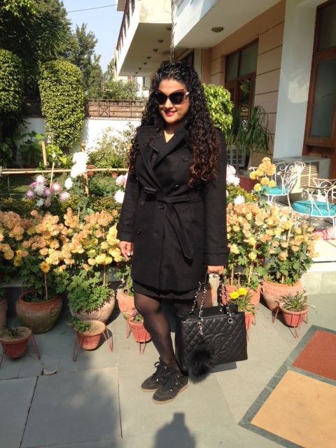 Dress & Jacket: Burberry, Bag: Chanel, Bug: Fendi, Stockings: Marks & Spencer, Shoes: Isabel Marant, Lipstick & Sunglasses: Dior
