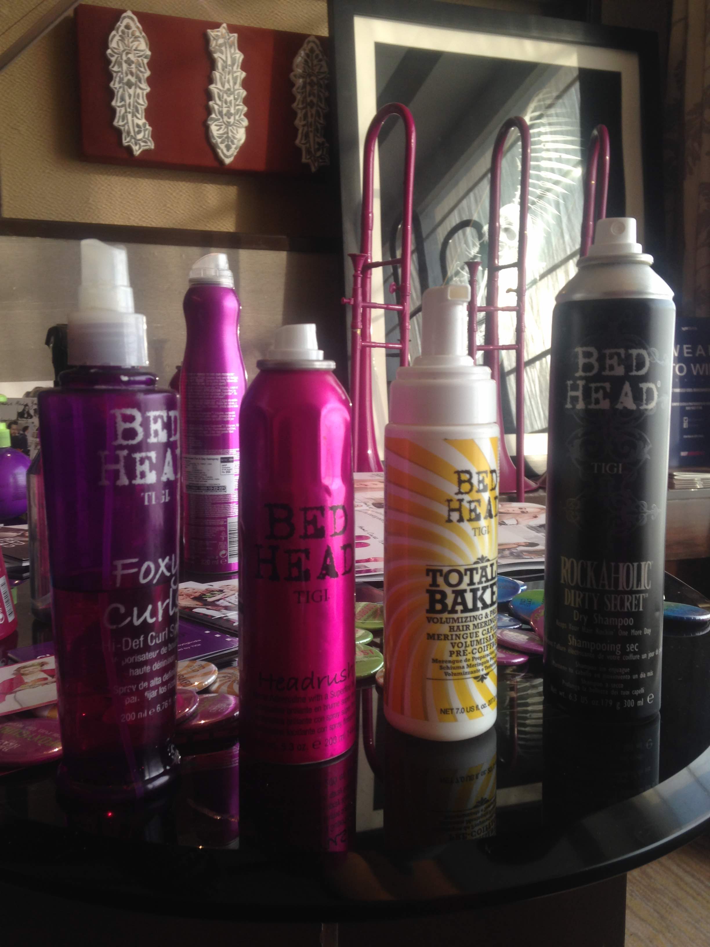 My Hair Was Styled With A Bed Head Cocktail Using The Products In The Picture Above. First Rockaholic Dirty Secret (as an exception since my hair wasn't freshly shampooed) followed by Totally Baked, then Head Rush and finished with Foxy Curls Hair Spray. 