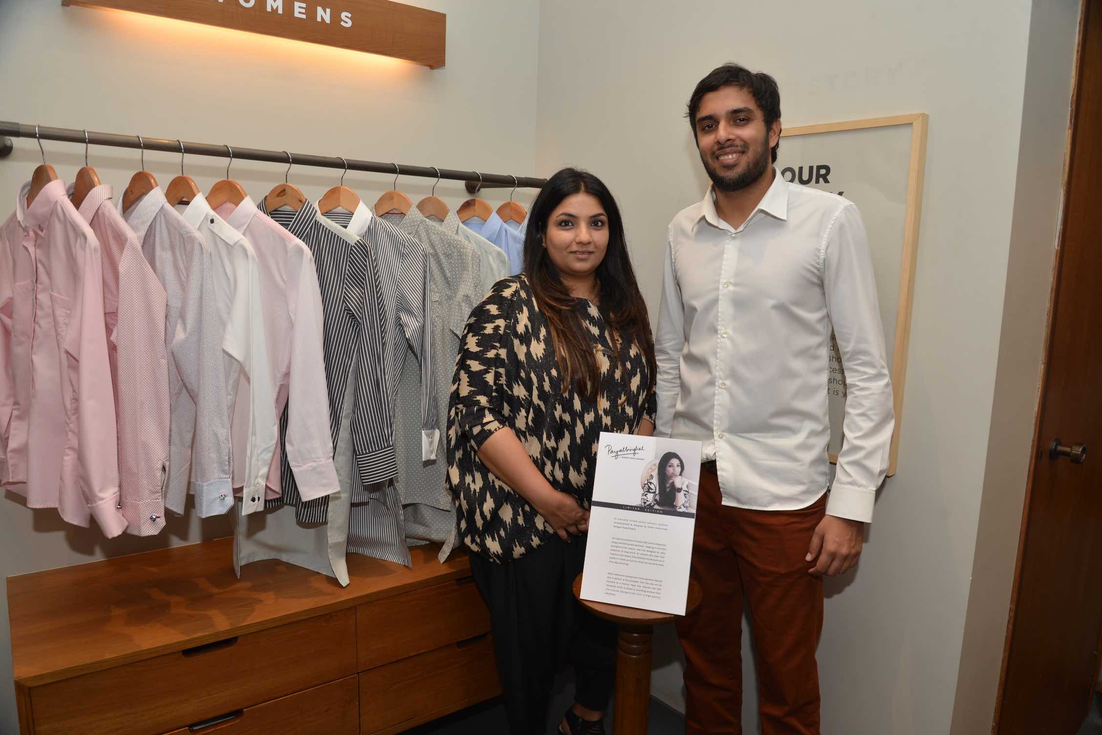 Designer Payal Singhal with Akshay Narvekar, Founder - Bombay Shirt Company at the launch of Payal Singhal's capsule collection for BSC.jpeg