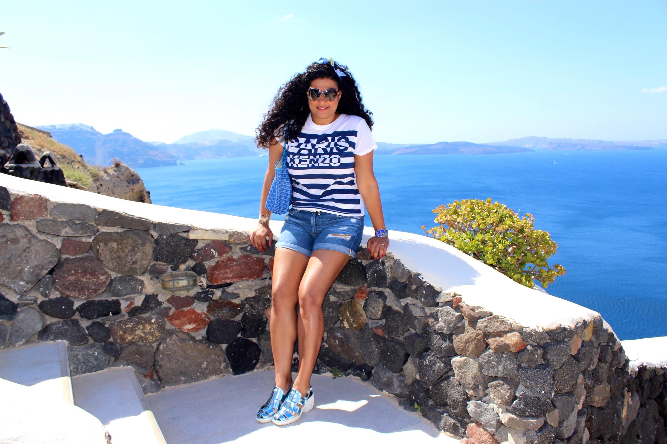 Twilly & Cuff: Hermes, T-shirt: Kenzo, Shorts: Adriano Goldschmied, Shoes: Opening Ceremony, Tote: Goyard, Belt: Ralph Lauren, Flash Tattoo: Lulu DK from Koovs.com, Sunglasses: Gucci