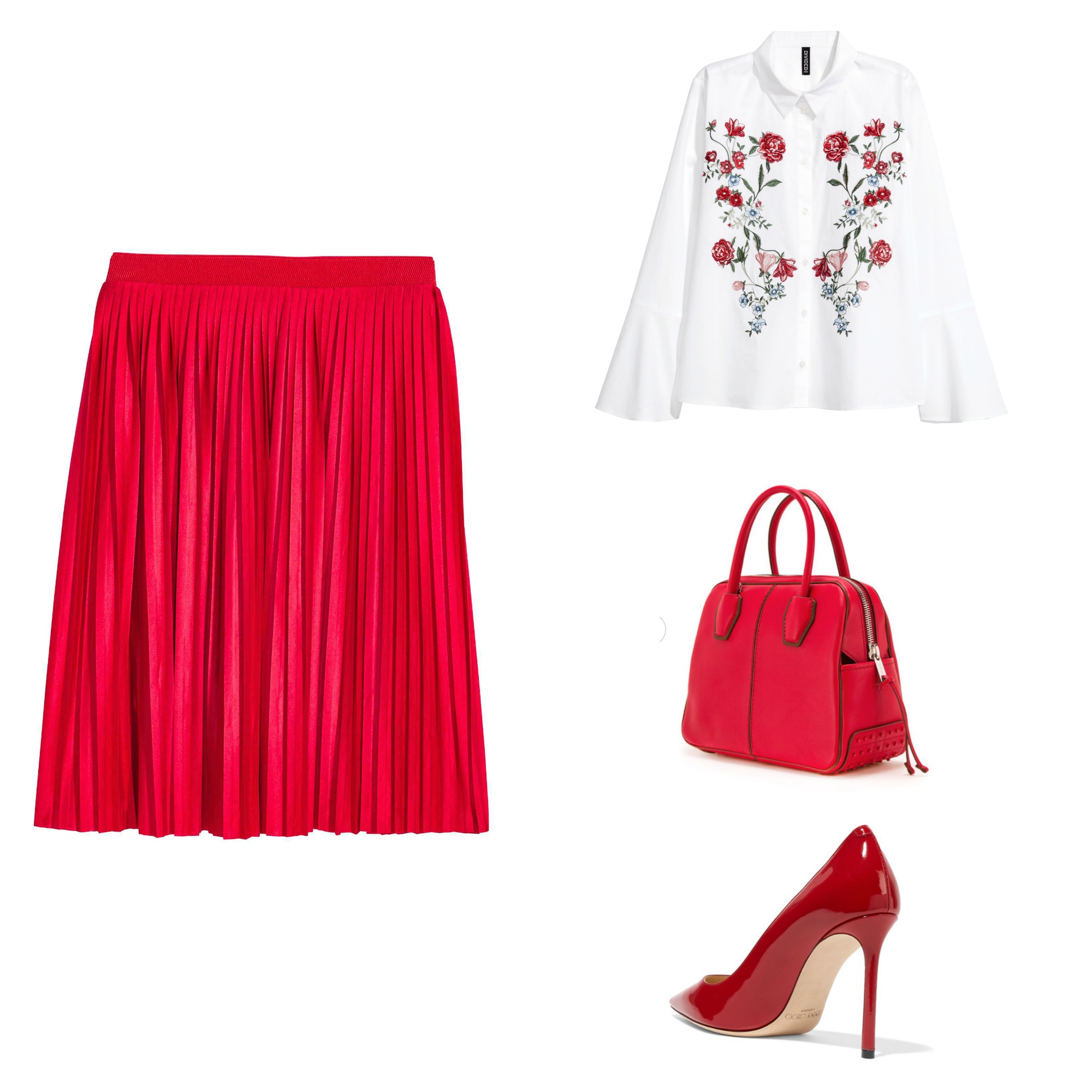 Skirt & Blouse: H&M; Shoes: Jimmy Choo (Net-A-Porter); Bag: Tod's (Farfetch)