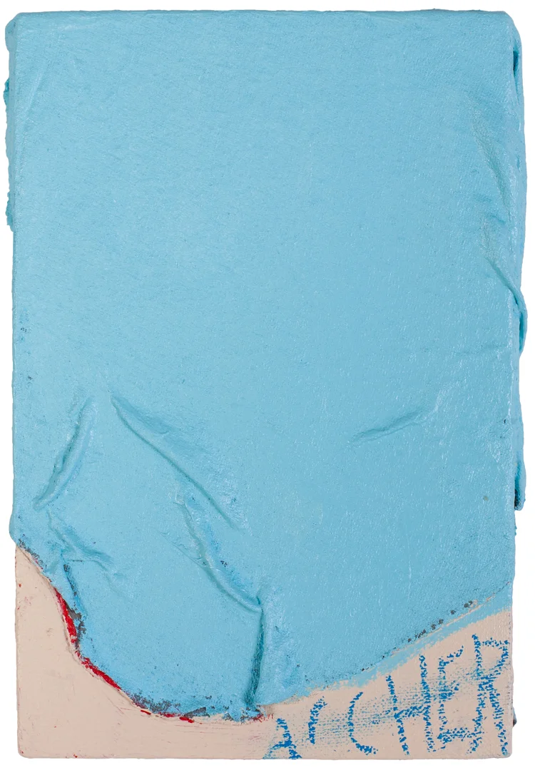 archer 7. 5" x 5" acrylic, gel medium, shop rag, oil stick on canvas 2015