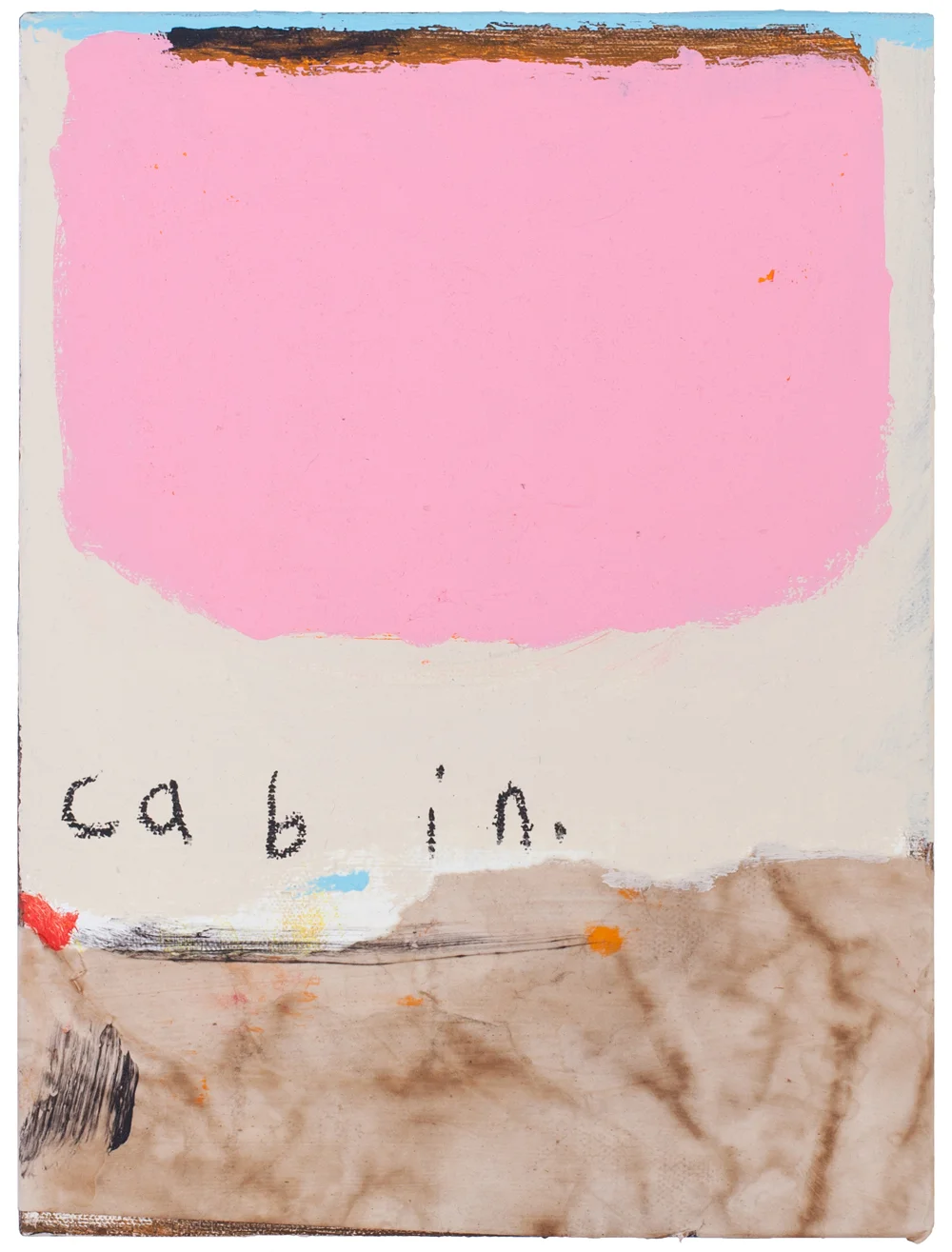  cabin ; found paper, coffee, acrylic, oil stick on canvas , 2016
