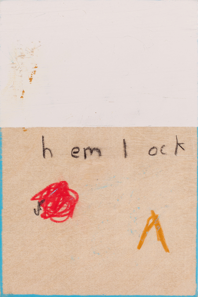 hemlock 4" x 6" acrylic, oil stick on wood panel 2016