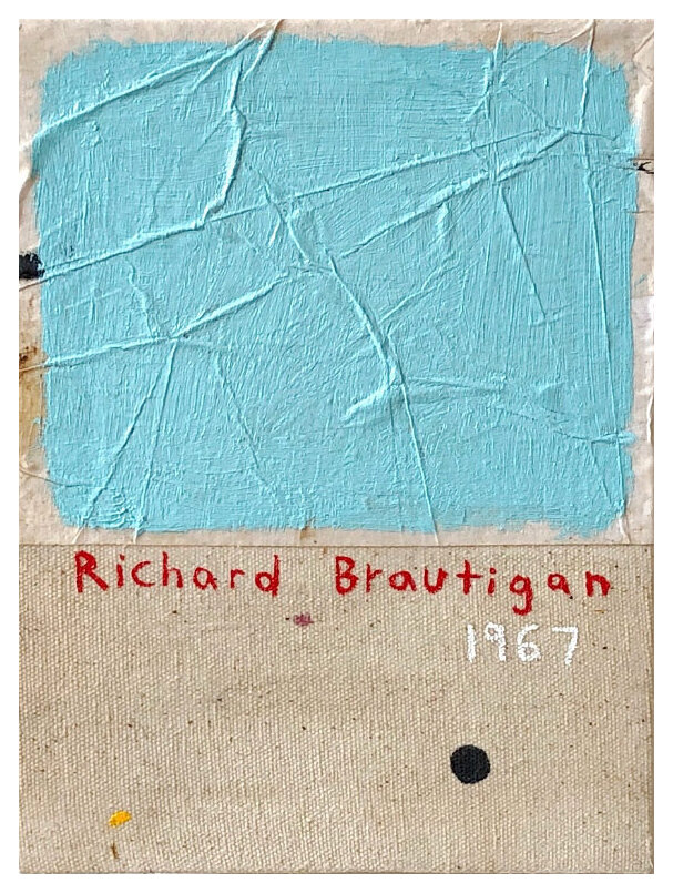  Trout Fishing in America  6” x 8”  acrylic, coffee, gel medium, found paper on raw canvas  2019   