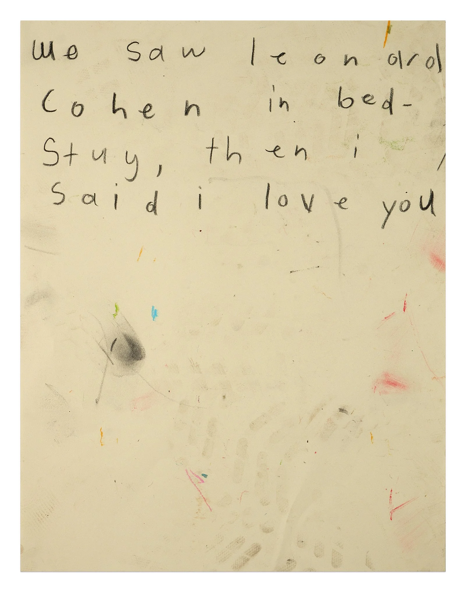 Leonard Cohen in bed-stuy  11” x 8.5”  pencil and wax pastel on paper  2023 
