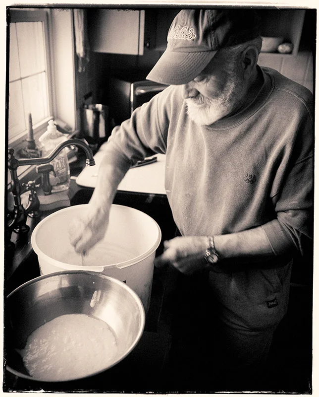 Yeast has just been added to the flour mixture