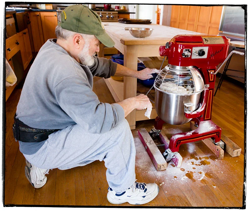 and through the kneading machine