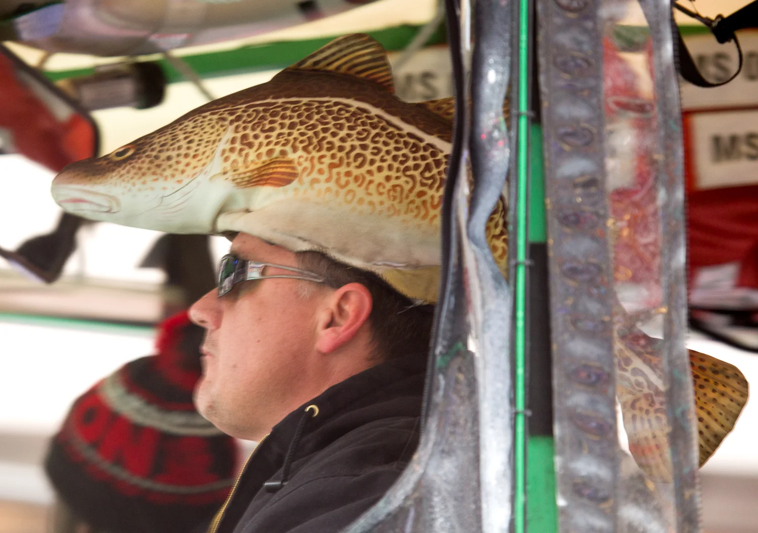 Duck boat driver's fish hat.