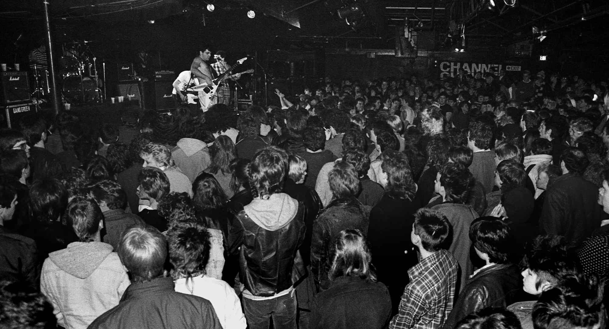 Holiday punk crowd at the Meat Puppets show, which, looking the people over, seems to have been an all ages show. Band on stage may be Gang Green. Anyway, what's interesting to me about this is the complete lack of cell phones and cigarette lighters.