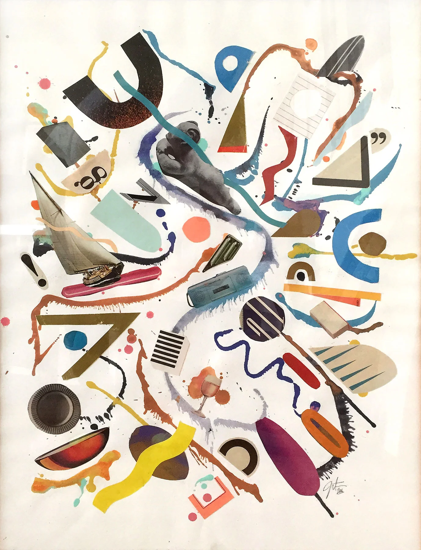 P&PM Teal Sony Sport 1 // Acrylic and collage on paper // 17" x 23" 