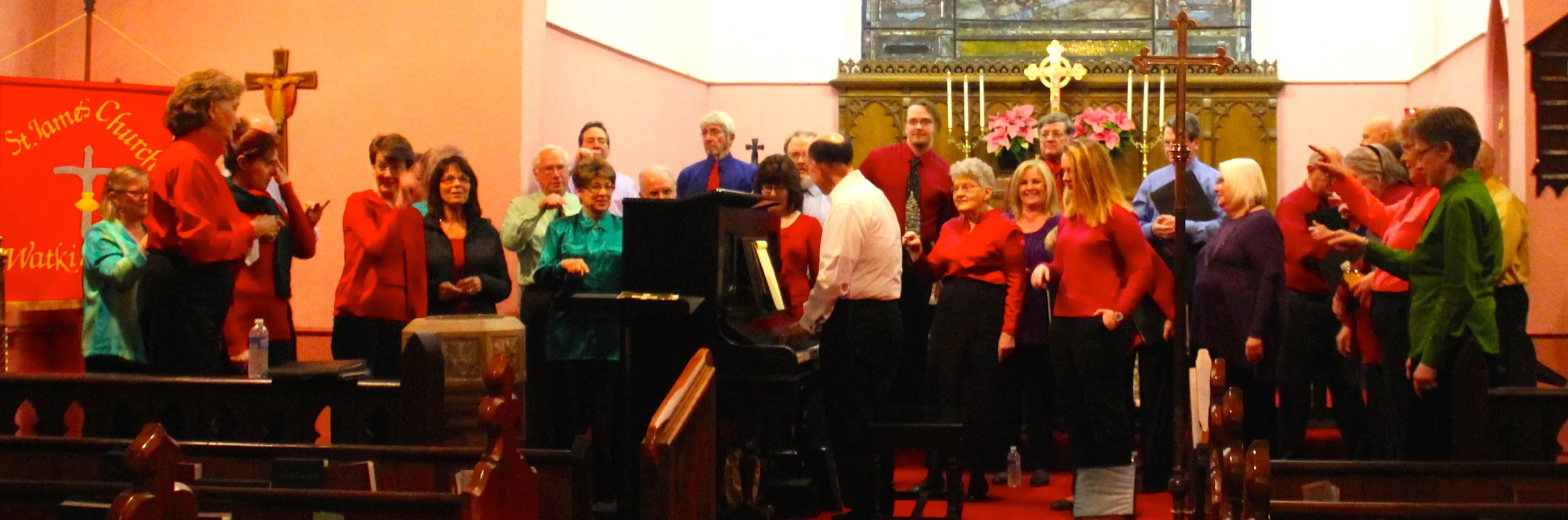 Warming up for our performance at St. James' Episcopal Church in Watkins Glen