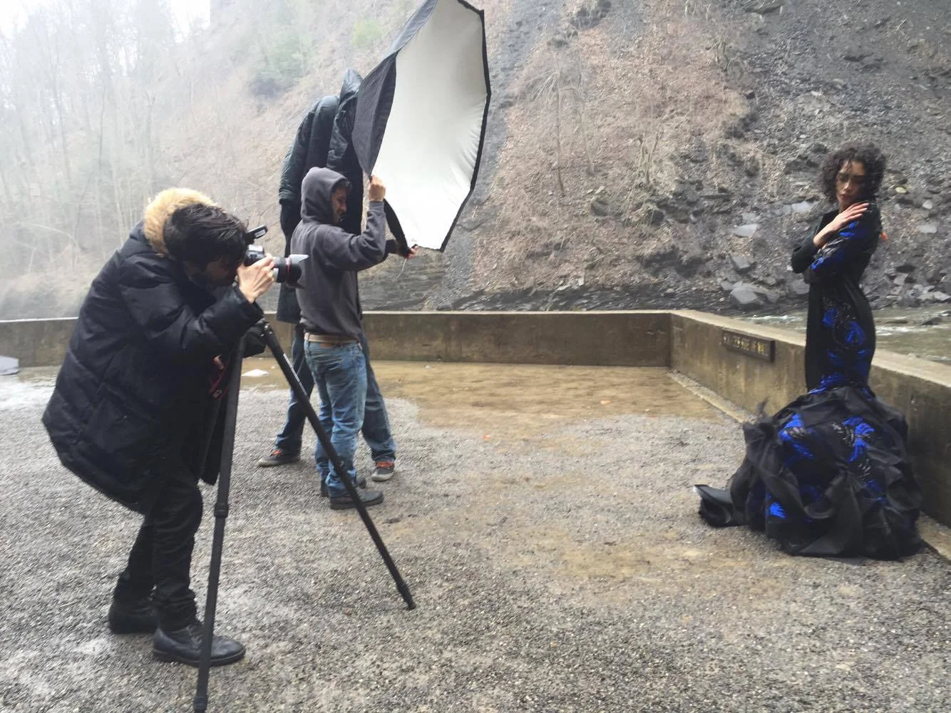 Taken at the base of the large falls. This part of the shoot, the big shot we had planned from the beginning, took maybe 3 minutes. The mist from the fall made us, and all of our gear soaking. The wind from the falls required some reinforcing for the soft box, and my jacket to keep it dry which did not help me out.