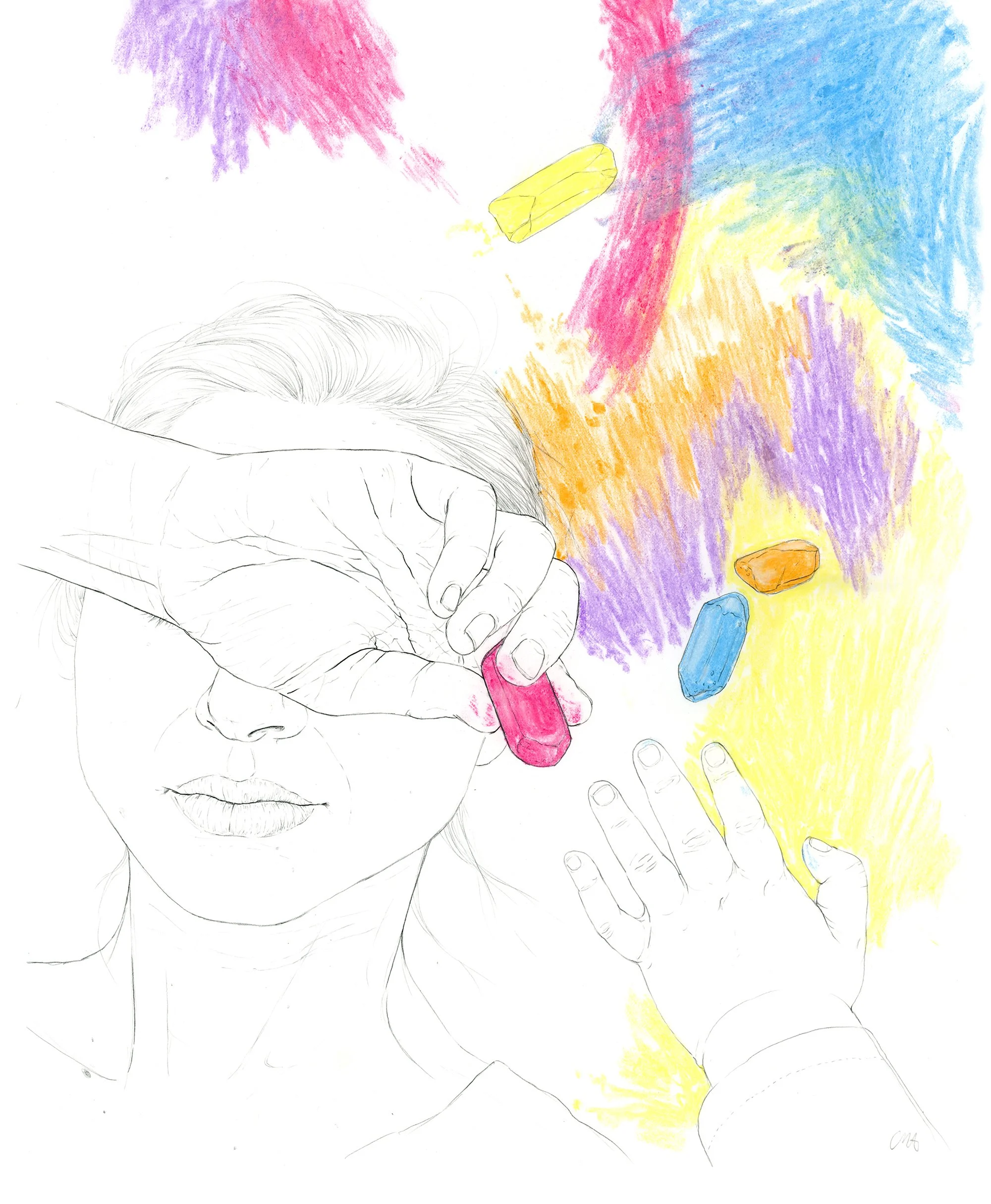 Spring Break, 2023, graphite and street chalk on Bristol, 17 x 14 inches.