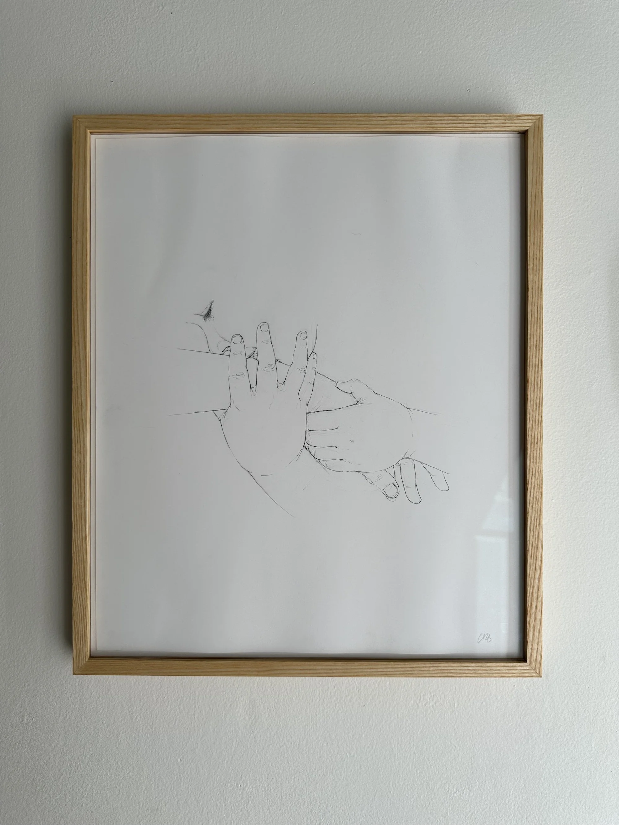 The kissing hand, 2024, graphite on Bristol, 15.25in x 18.25in, framed and signed, $500