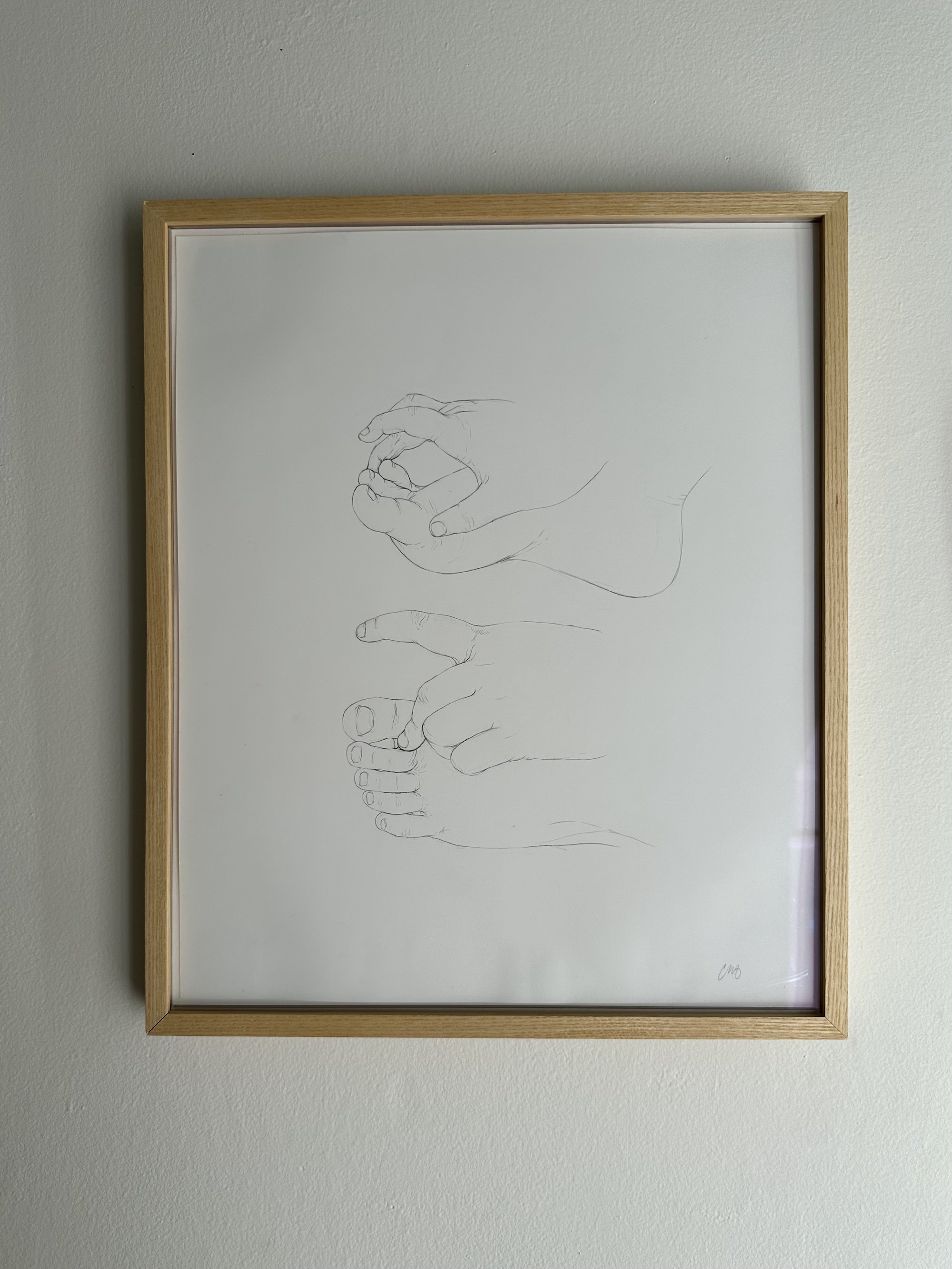My fingers, my toes, 2023, graphite on Bristol, 18.25in x 15.25in, framed and signed, $600