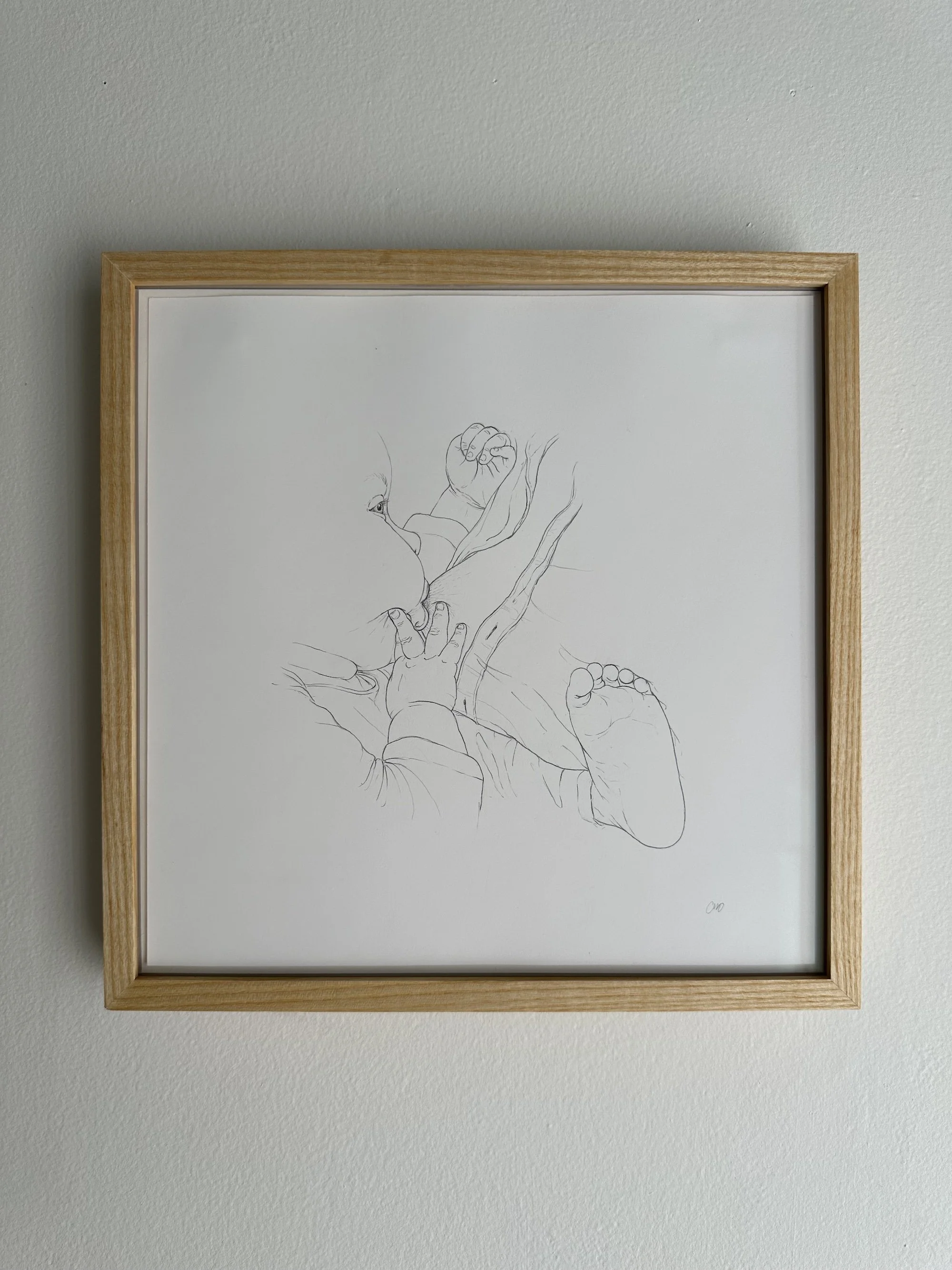 Holding you close, closer, 2022, graphite on Bristol, 12.25in x 12.25in, framed and signed, $400