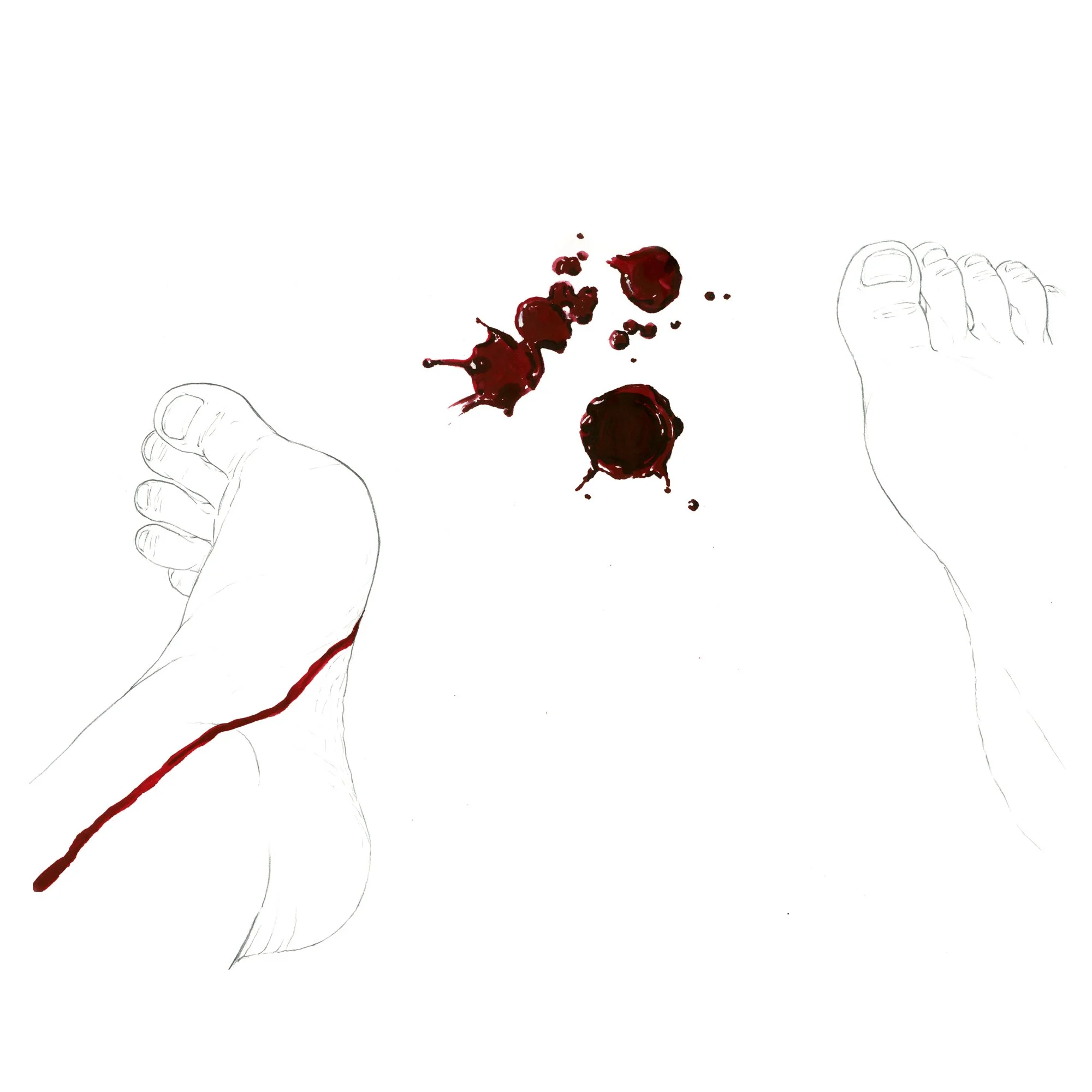 First Blood, 2023, graphite and gouache on Bristol, 12 x 12 inches