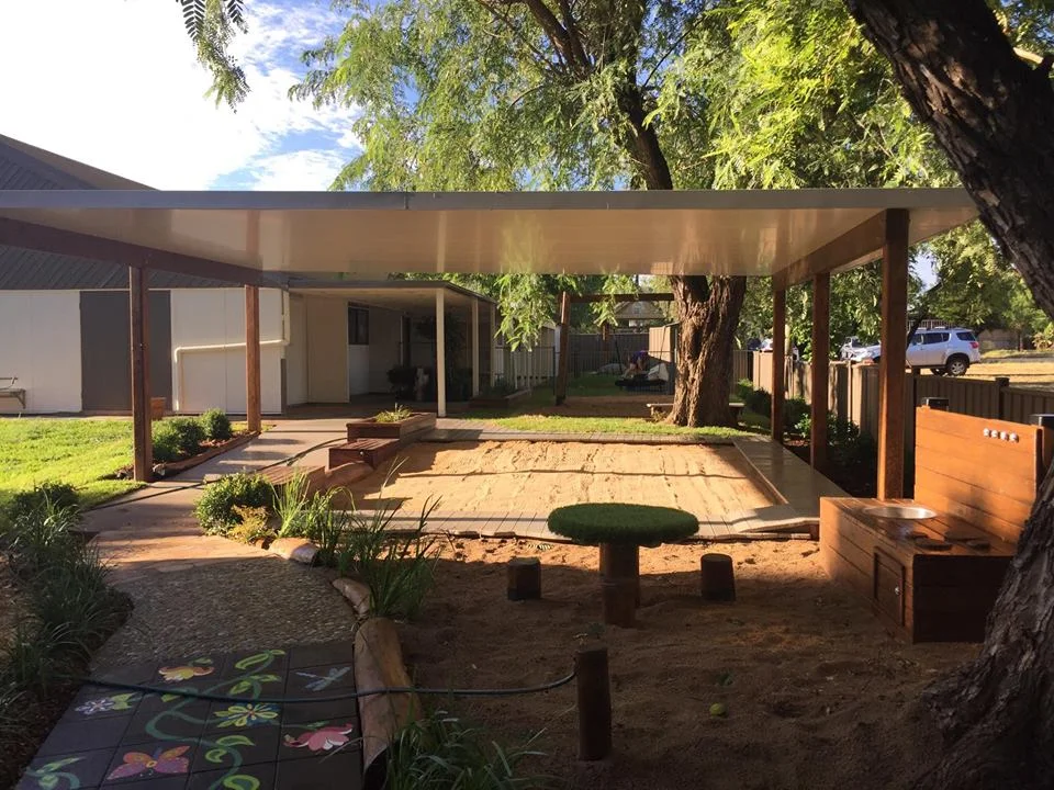 Elements on the sensory path included hand painted art work sealed and non slipped.The digging patch has its very own mud kitchen and table and chairs.