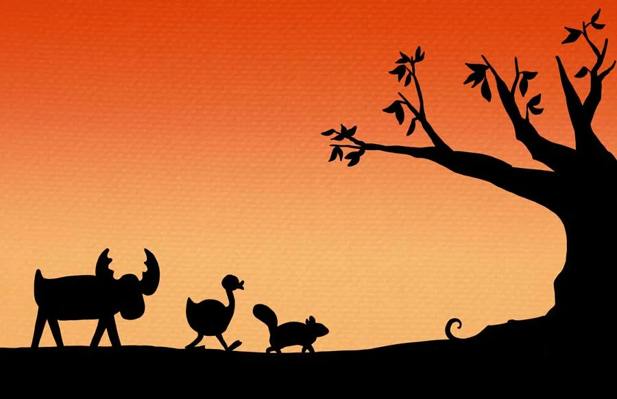 Opening title card. Will eventually have the title of the short above. I've going for a graphic approach with the warm Disney style of the 50's.