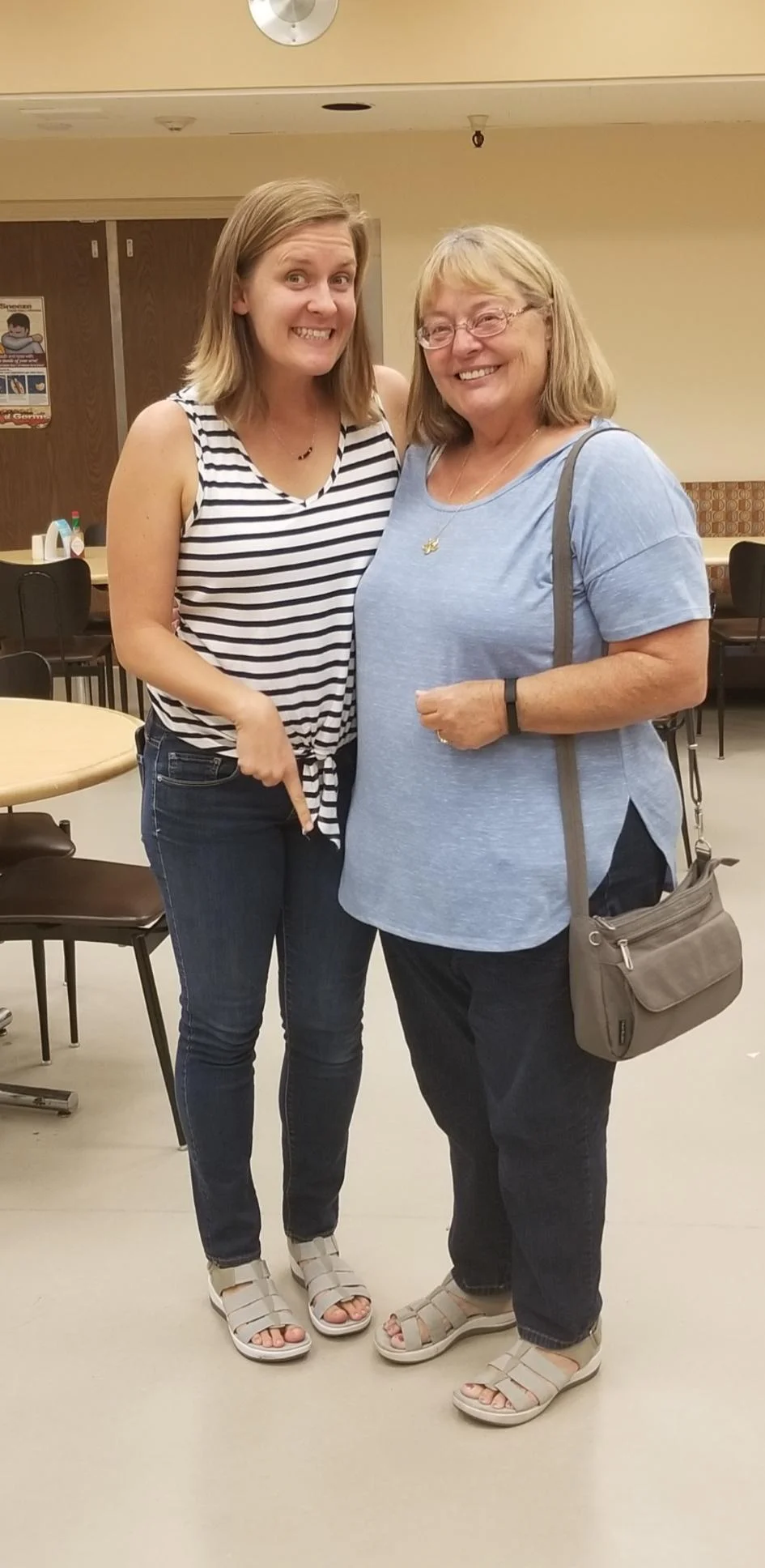 My mom and I at the hospital in Napa, wearing the same shoes.