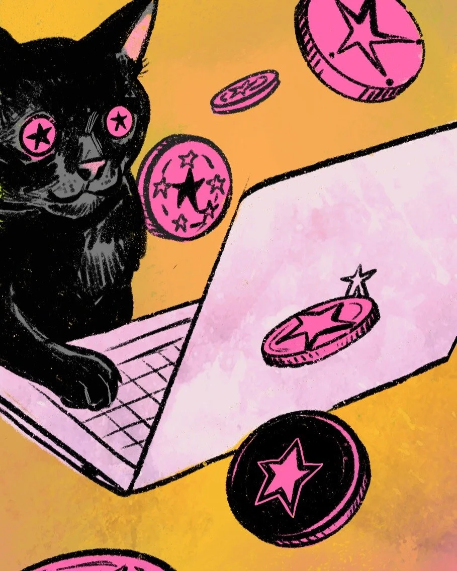 A reject of a new #tarotcard that I'm secretly working on with Carrie Mallon. It's different than the #spacioustarot, but you'll still see the same motifs for pentacles, wands, and swords, cups... just in a zanier setting. Can't wait to share more! #