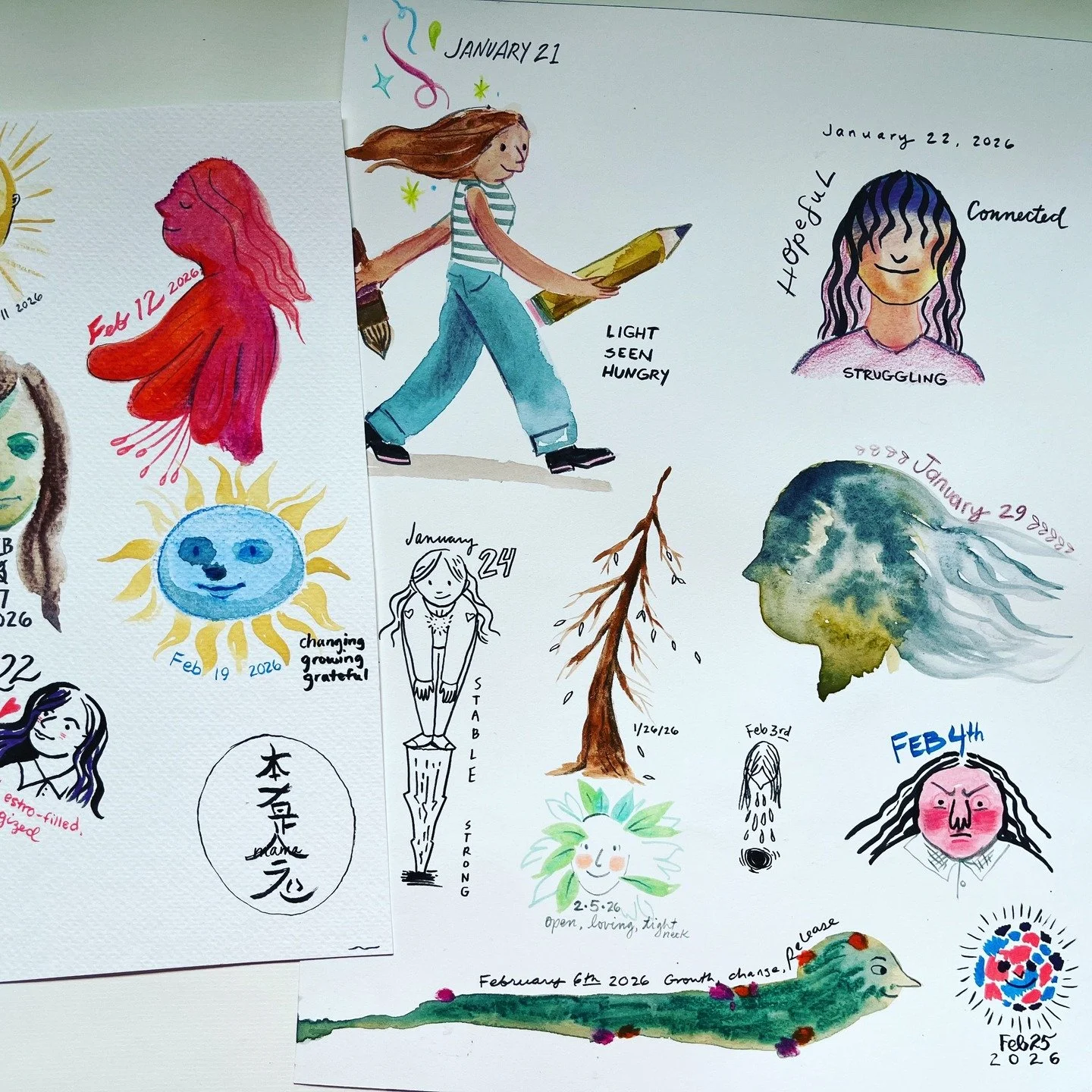 My collection of self portraits so far. 🥰😮😢 So many emotions!