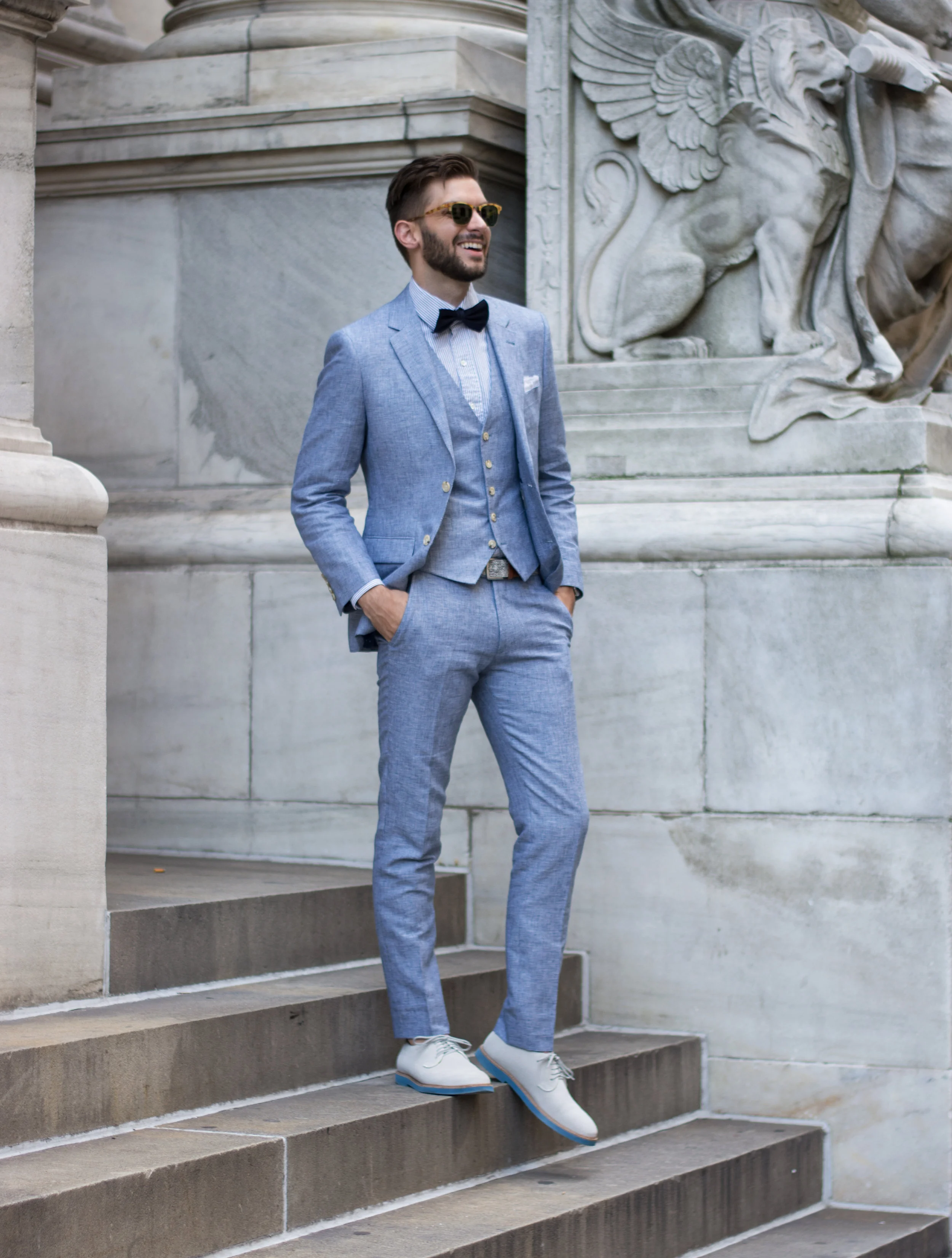 Grey Tux With Blue Bow Tie Bow Tie Men's Shirt For Wedding Vs