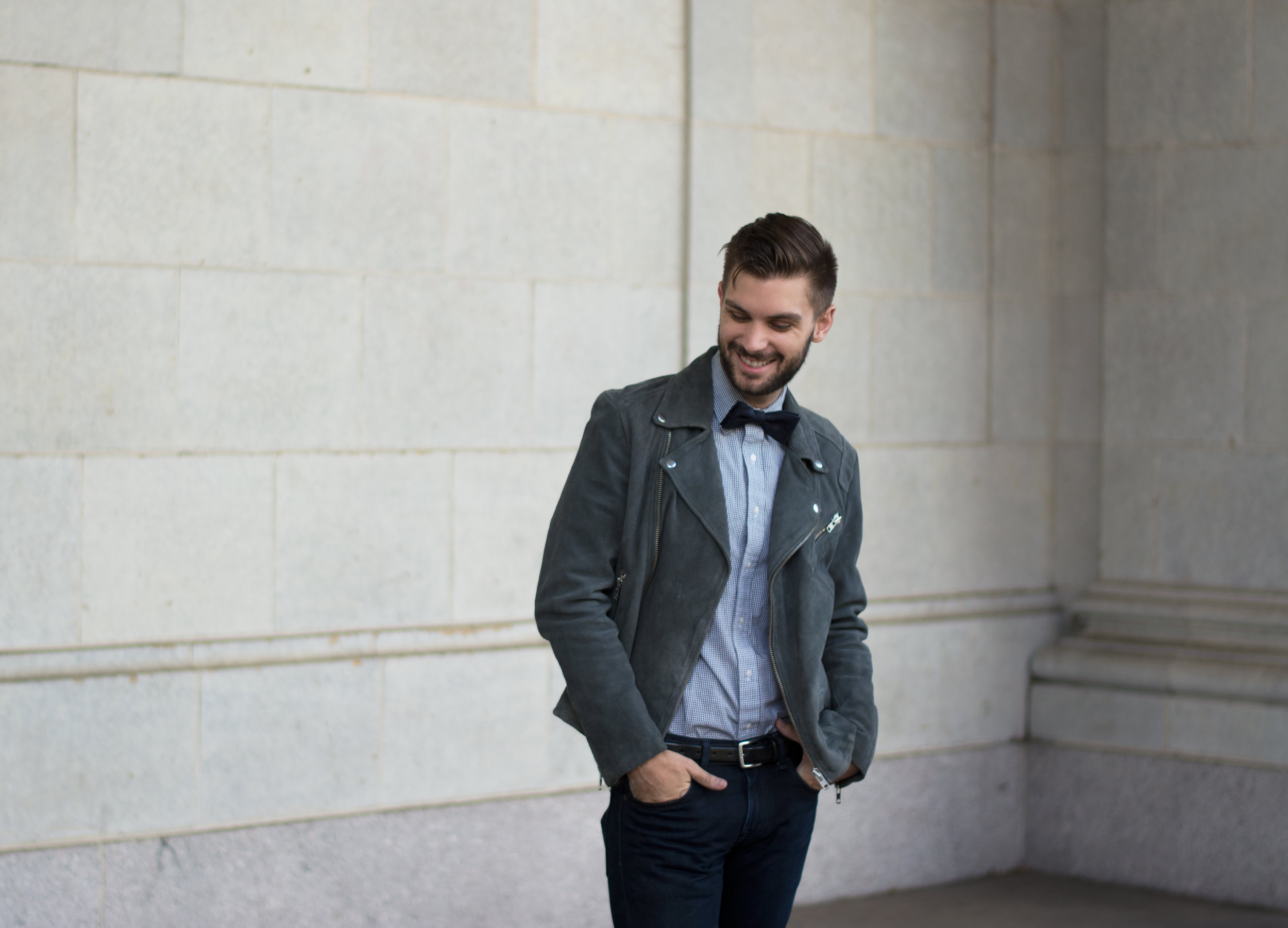 Denim Bow Tie Slide on Collar 