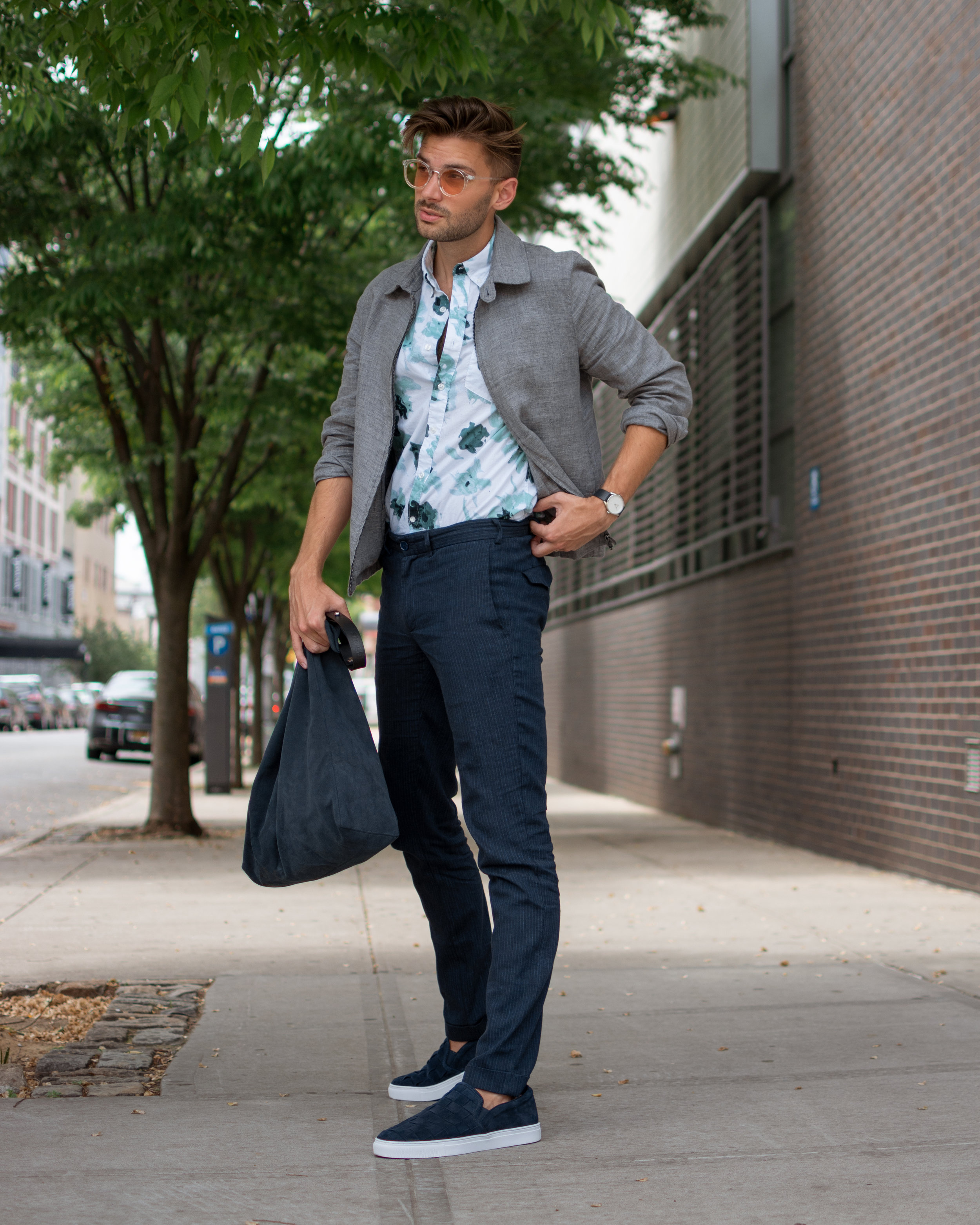 blue suede shoes outfit