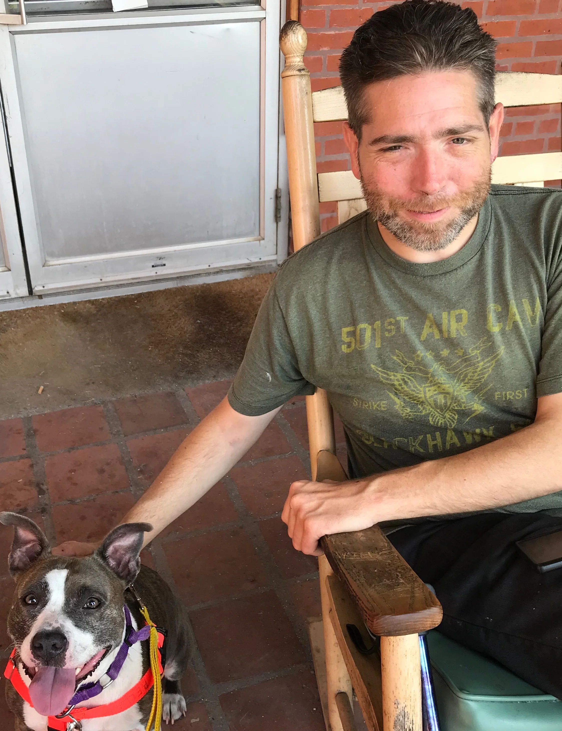 Bella, PVT, is the most advanced Canine Cadet. She’s pictured here with her pal Mike, a veteran at the rocky Hill Veterans Home. (Photo Courtesy of DogFitCT )