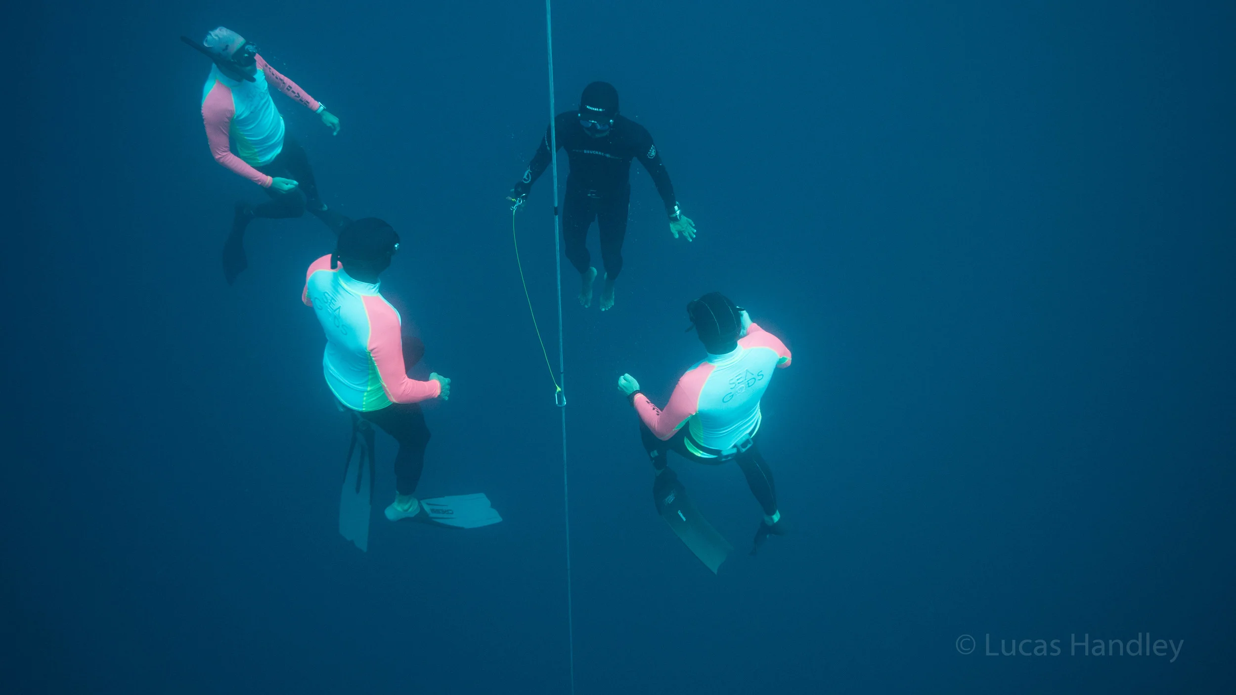 Returning to the surface with safety divers on close watch, Chris completed an amazing dive