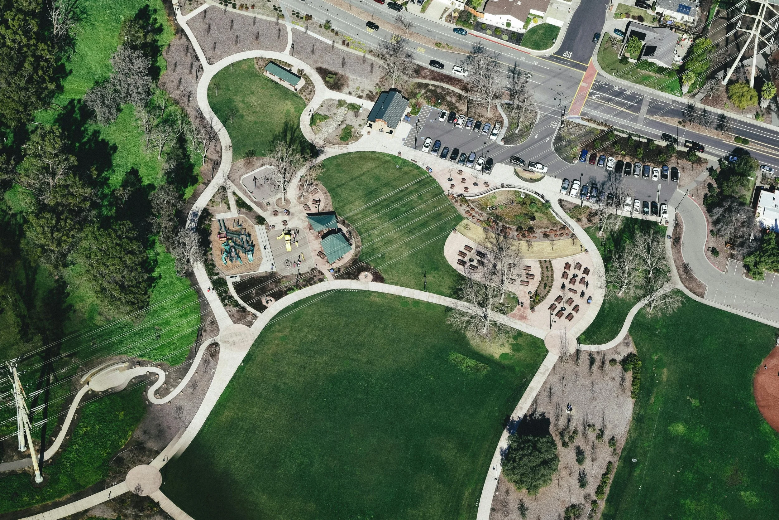Aerial shot of a park.