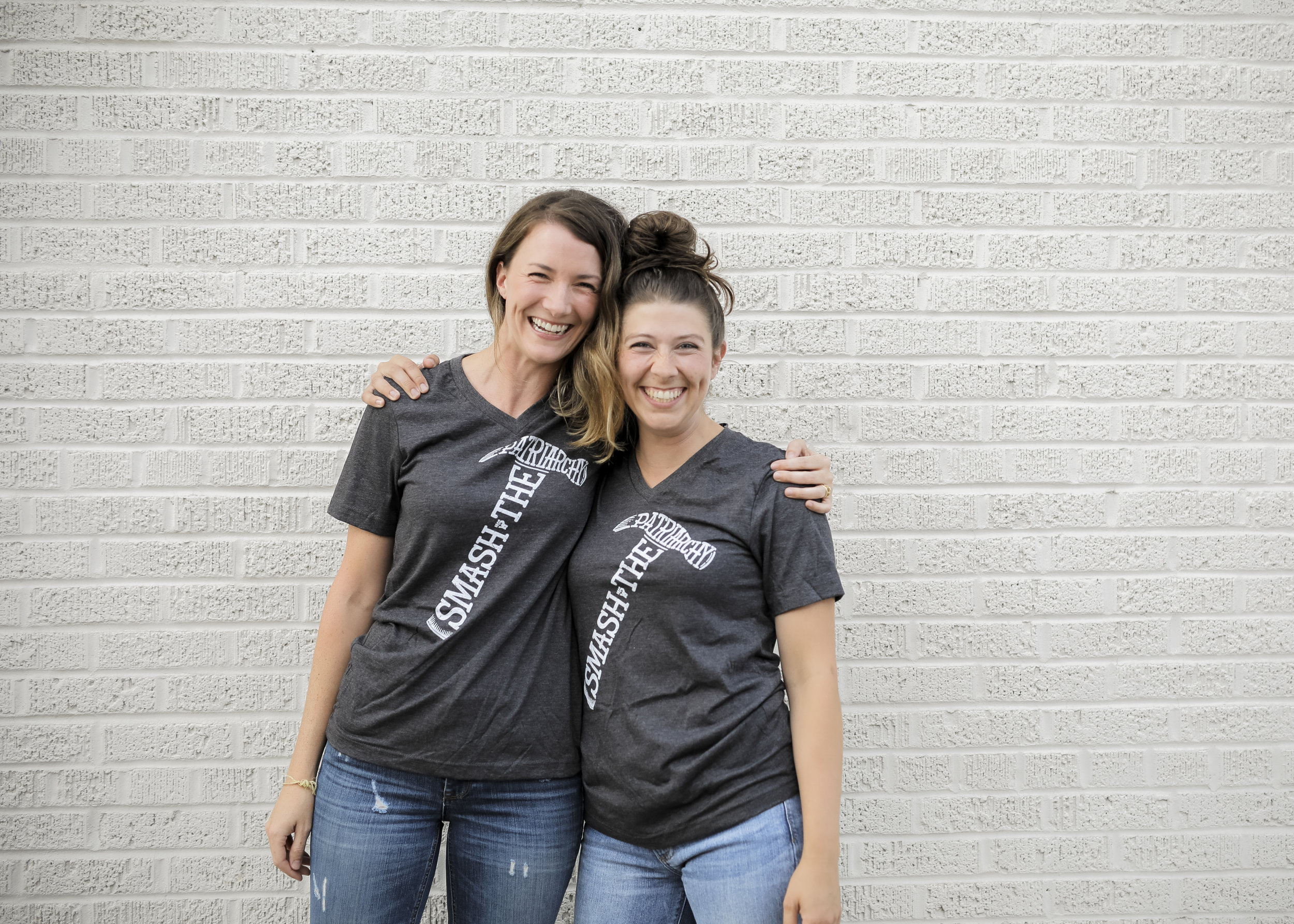 Amy and Laura in the Smash the Patriarchy shirt