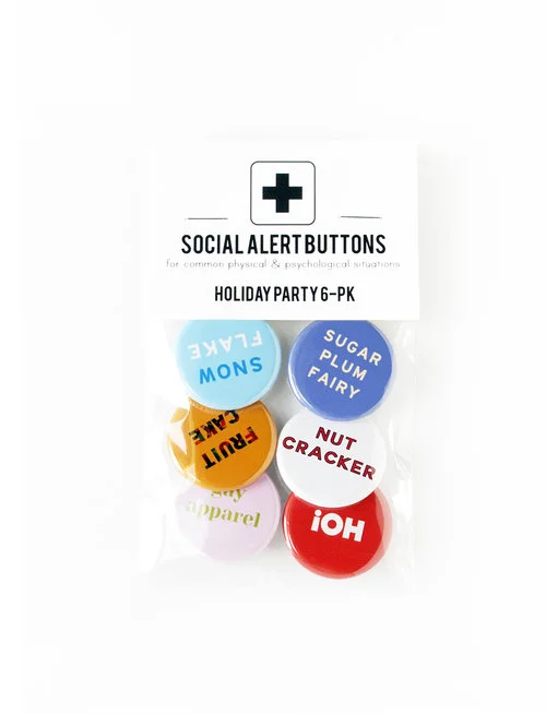 Gay Holiday Button Party Pack Everyone at the party is gonna fight over that snowflake button. Get it here.