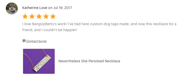 Nevertheless She Persisted Necklace "I love Bang-Up Betty's work! I've had her custom dog tags made and now this necklace for a friend and I couldn't be happier!"