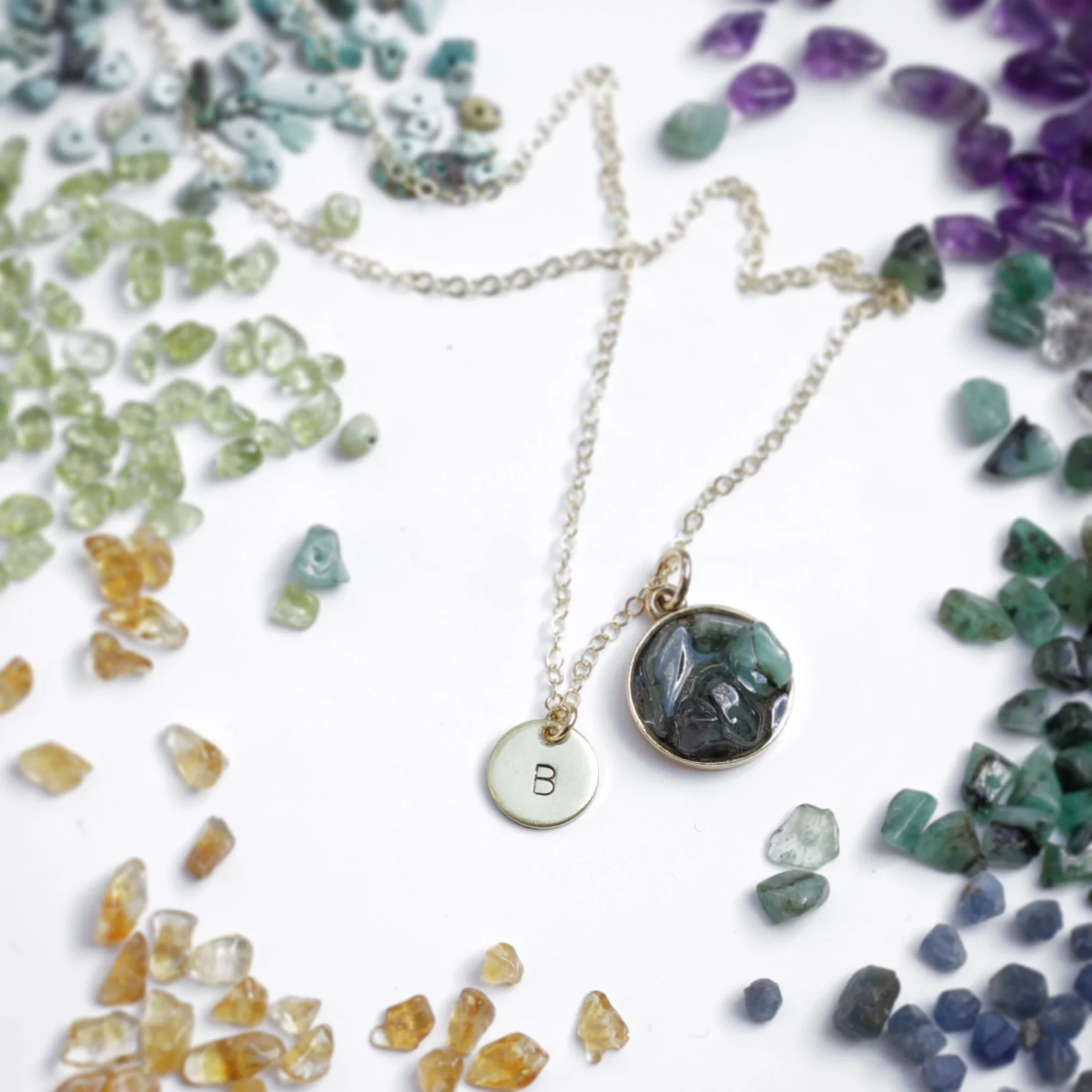 Emerald Birthstone Cluster Necklace / May