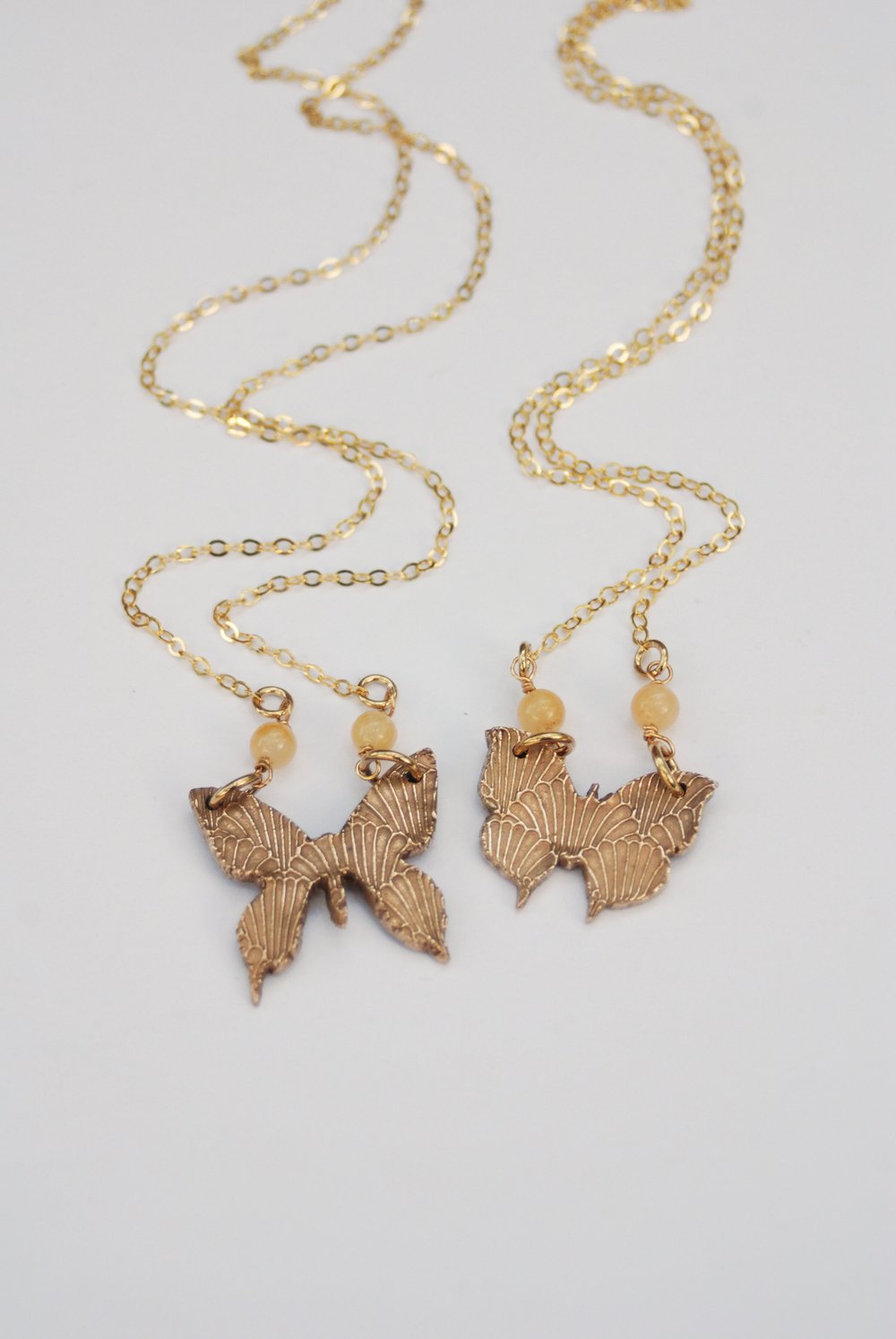 Handmade Bronze or Silver Butterfly Necklace with Yellow Quartz